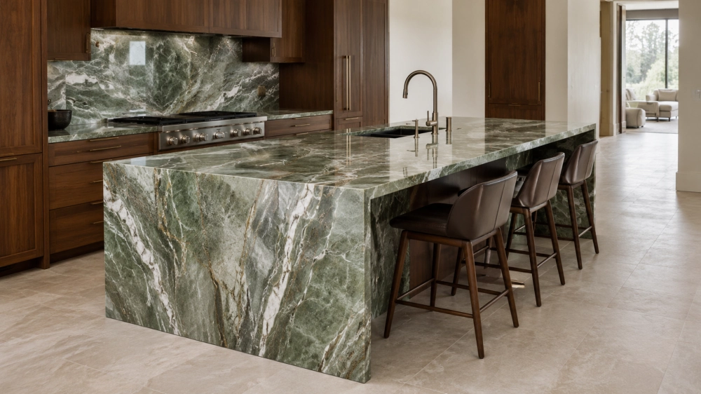 botanic-green-quartzite-waterfall-kitchen-island botanic-green-quartzite-waterfall-kitchen-island