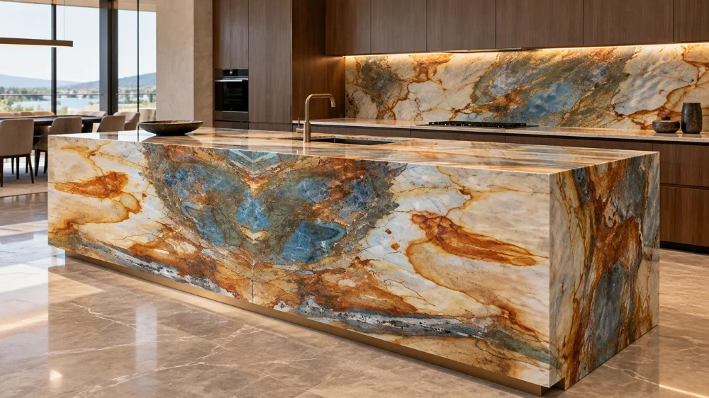 Louise Blue Quartzite Farbe, Muster und luxuriöse Innenanwendungen